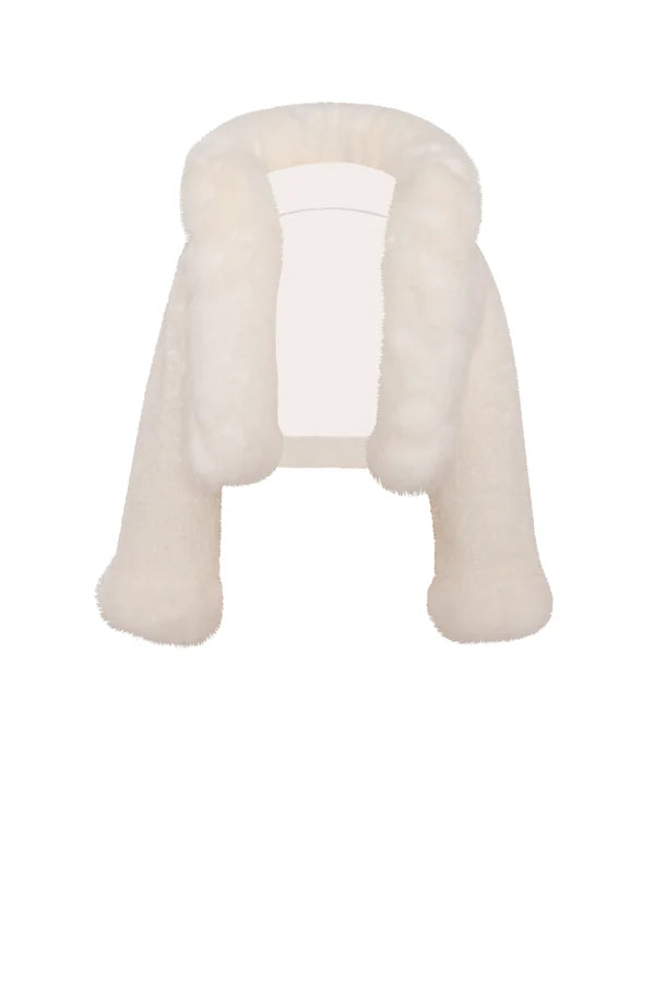 White Faux Fur Jacket with Hood