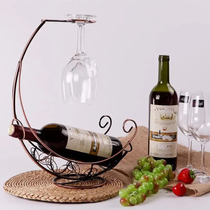 Hanging Metal Wine Bottle and Glass Holder