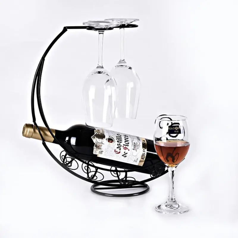 Hanging Metal Wine Bottle and Glass Holder