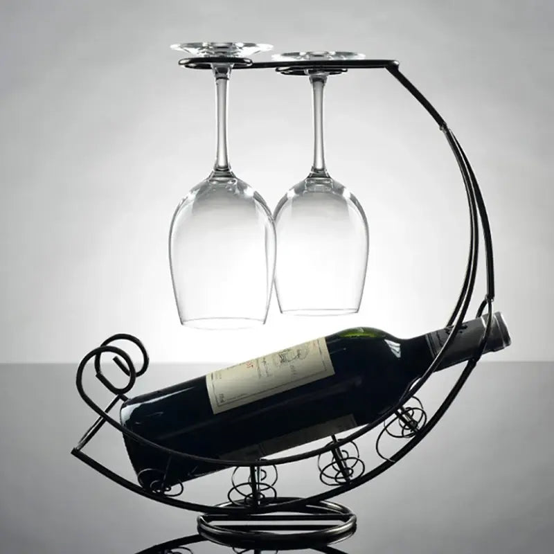 Hanging Metal Wine Bottle and Glass Holder